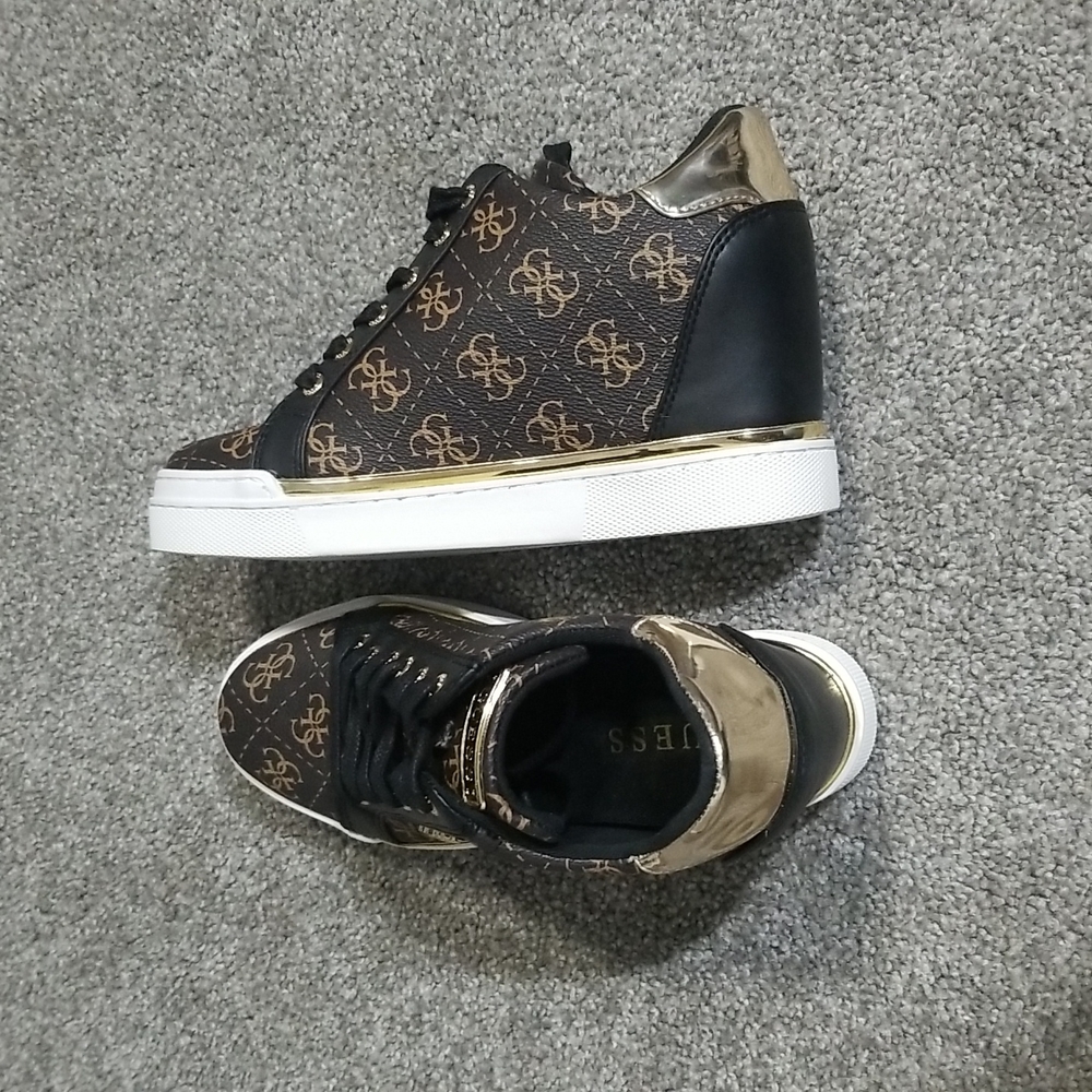 Guess Gw Flowurs Wedged Sneakers in Brown Multi 6M - Picture 3 of 10